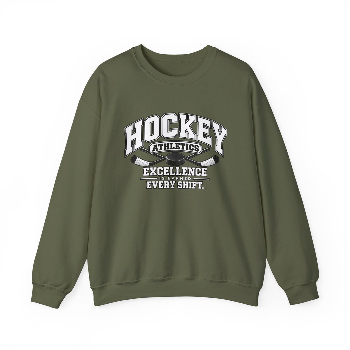 Hockey Athletics Sweatshirt | Excellence Is Earned Every Shift | Hockey Gildan Crewneck