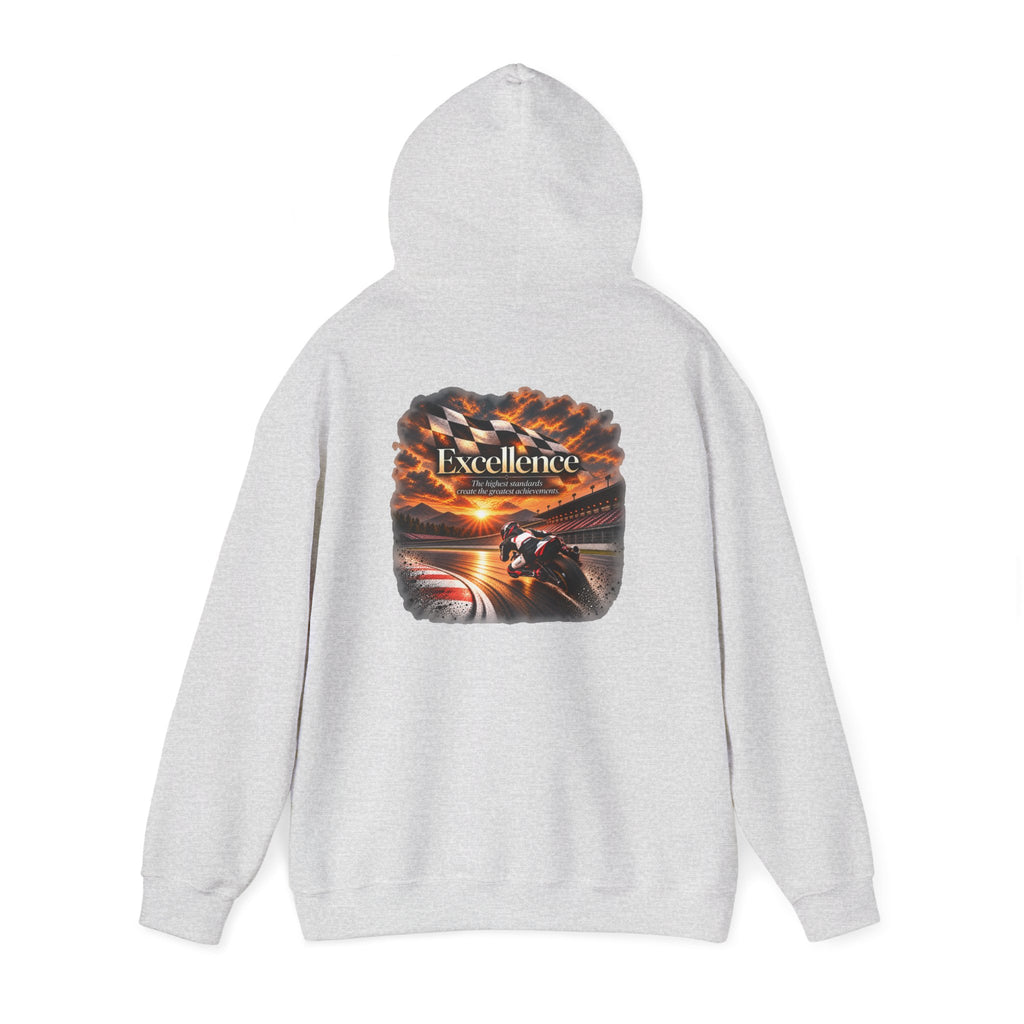 Excellence - The Highest Standards Create the Greatest Achievements | Motorcycle Racing Gift | Front Logo and Back Print | Gildan Hoodie