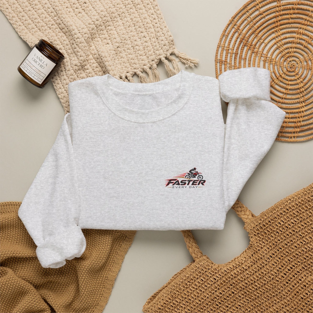 Faster Every Day Ride to Be Better Dirt Bike Sweatshirt | Front Logo and Back Print | Motocross Gildan Crewneck Sweatshirt