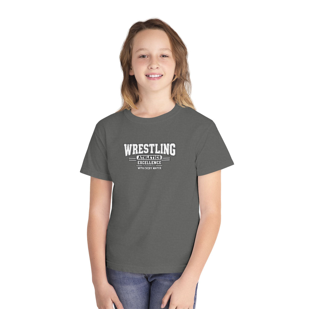 Wrestling Athletics Youth T-Shirt | Excellence Is Earned With Every Match | Kids Wrestling Comfort Colors Youth Tee