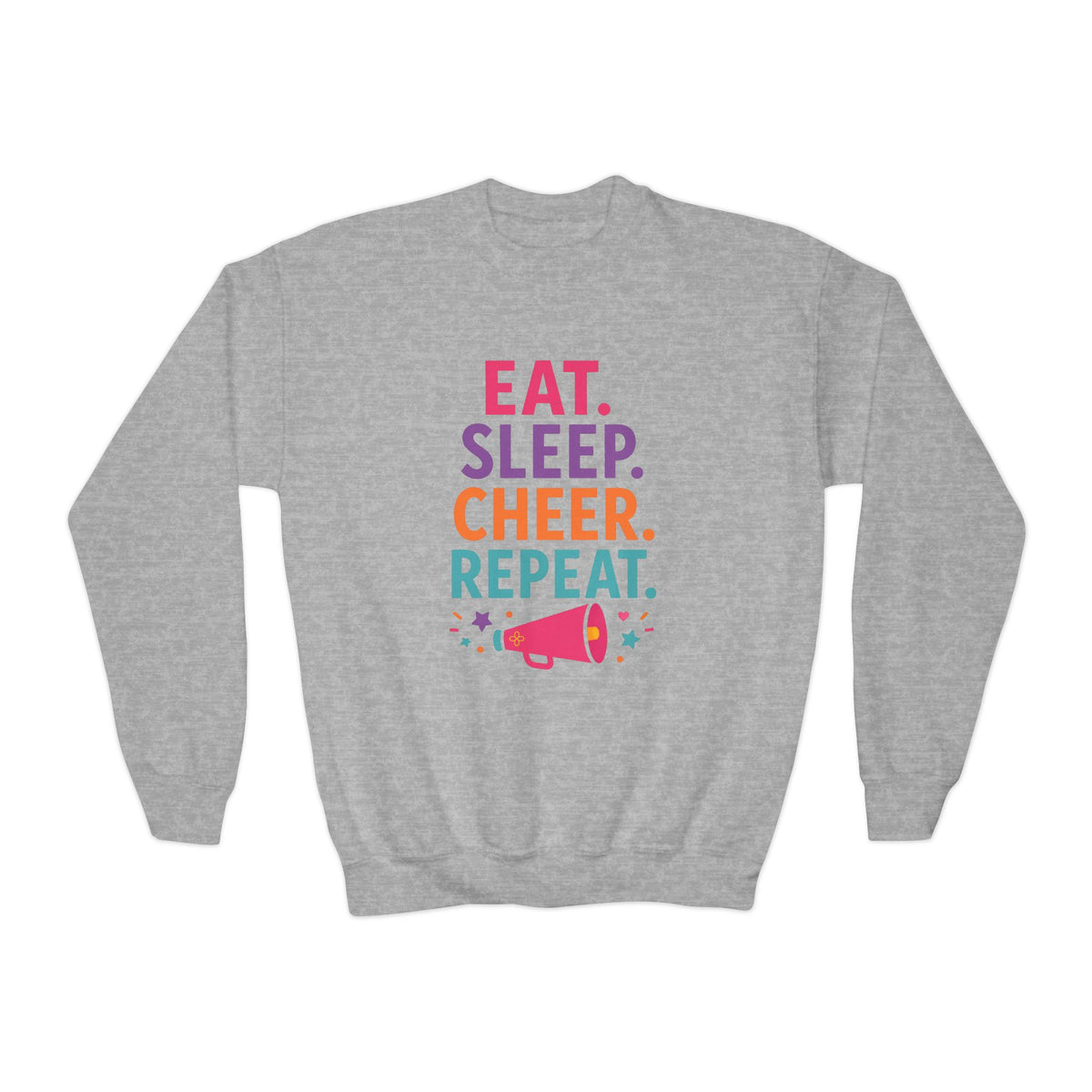Eat Sleep Cheer Repeat Youth Sweatshirt | Cheerleader Gift | Girls Cheer Youth Crewneck