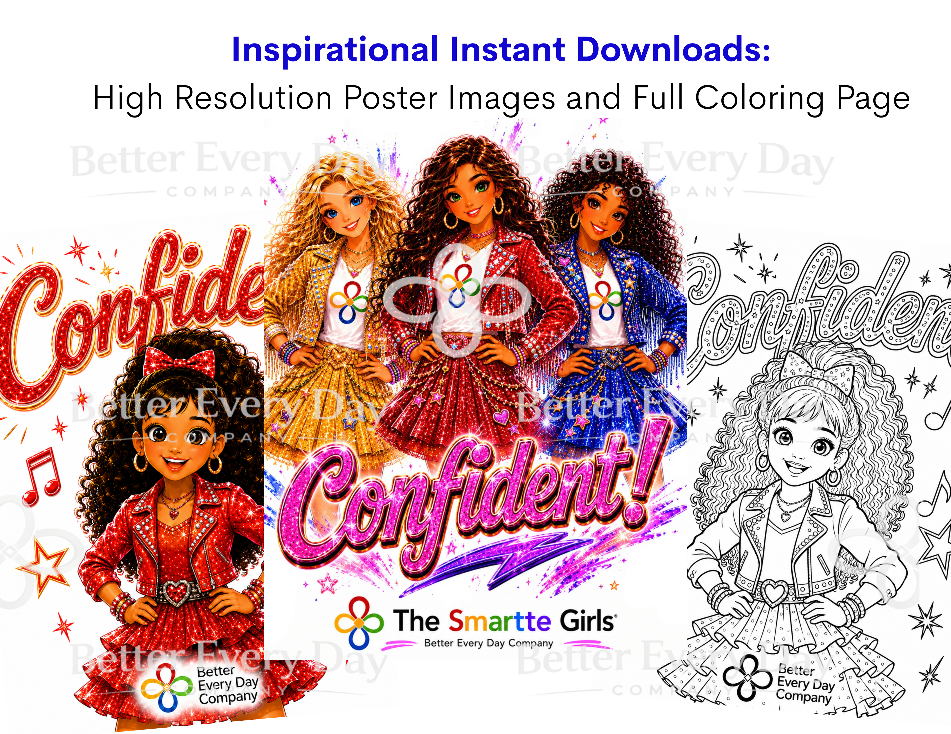 Confident Song MP3, Poster and Coloring Page BUNDLE by the Smartte Girls