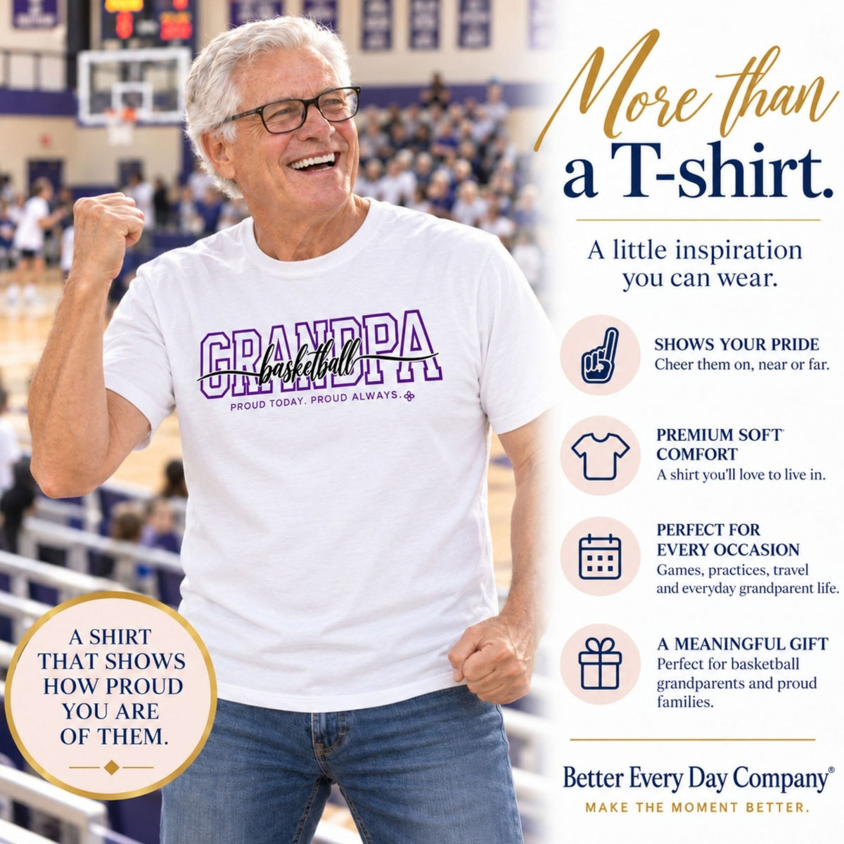 BASKETBALL Grandpa Shirt - Proud Today. Proud Always. | Choose Your Team Color | Comfort Colors Tee