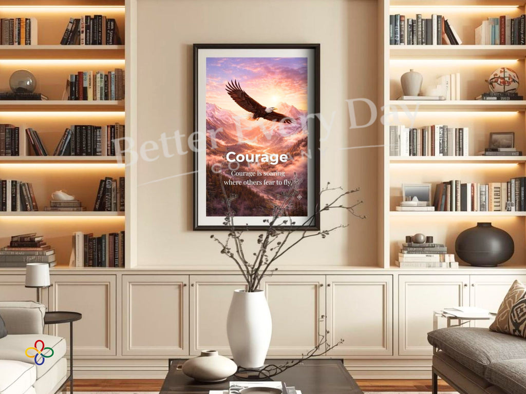 Courage Inspirational Eagle Bird Print, Quote Poster, Motivational Wall Art (Digital Download) Wallart