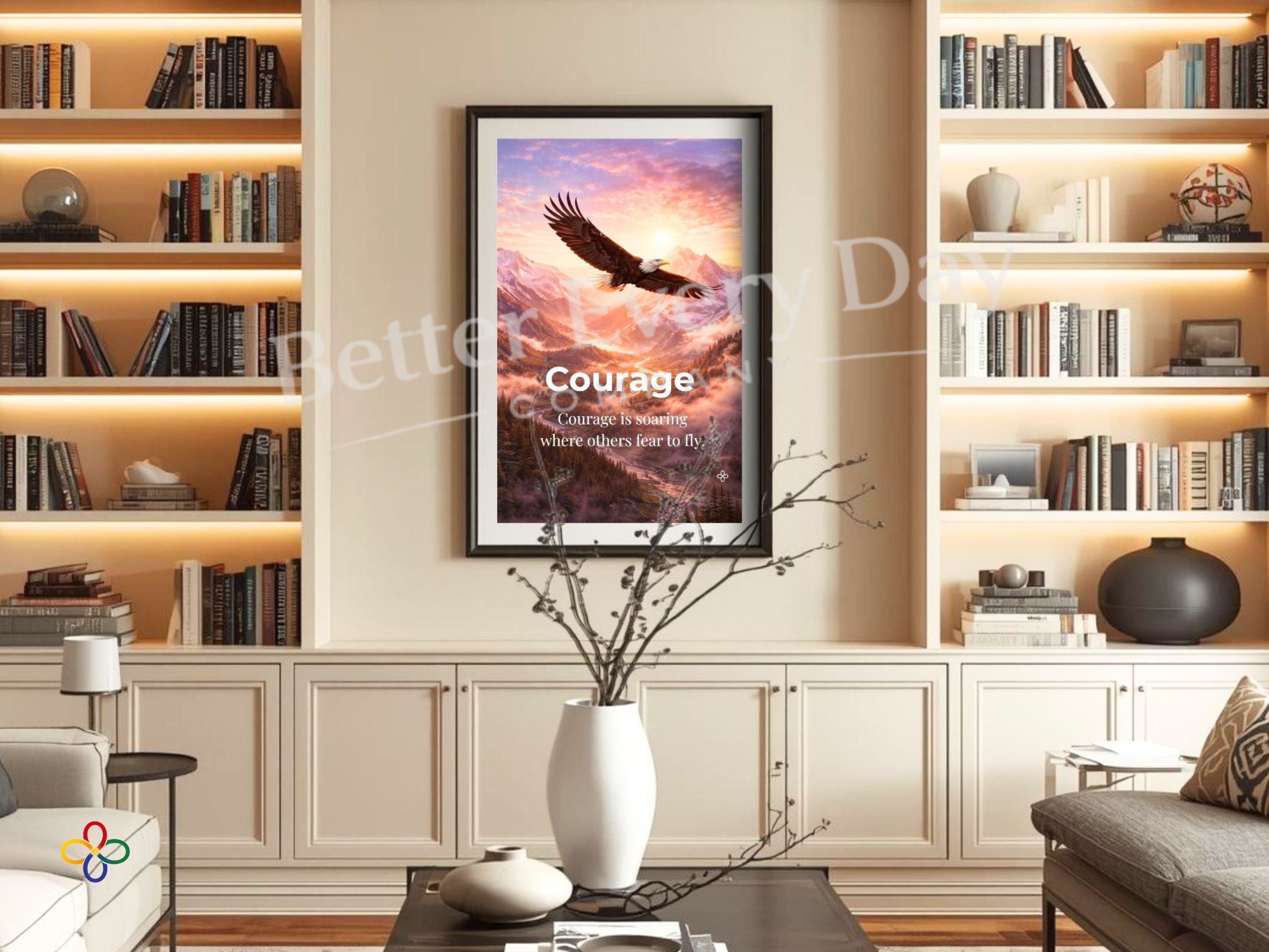 Courage Inspirational Eagle Bird Print, Quote Poster, Motivational Wall Art (Digital Download) Wallart