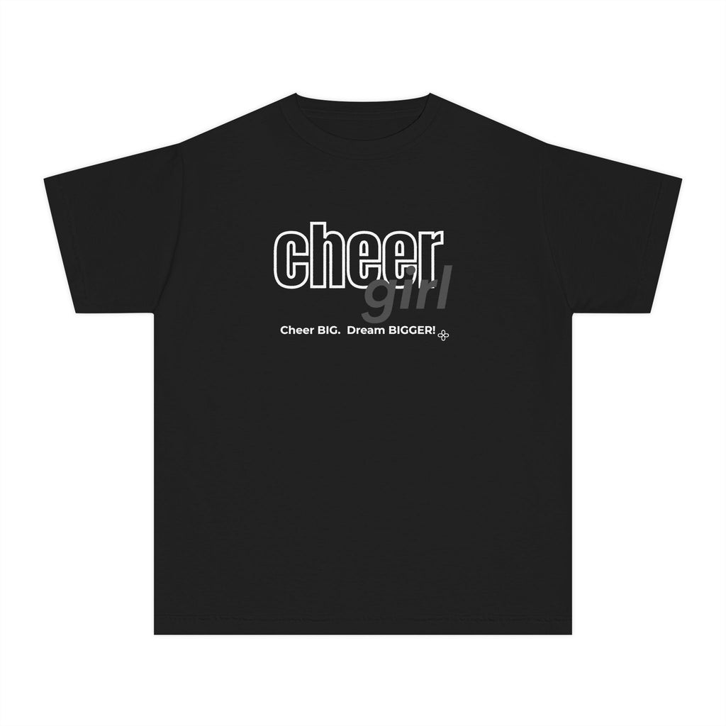 Cheer Girl Youth T-Shirt | Cheer Big, Dream Bigger | Girls Cheer Comfort Colors Youth Tee