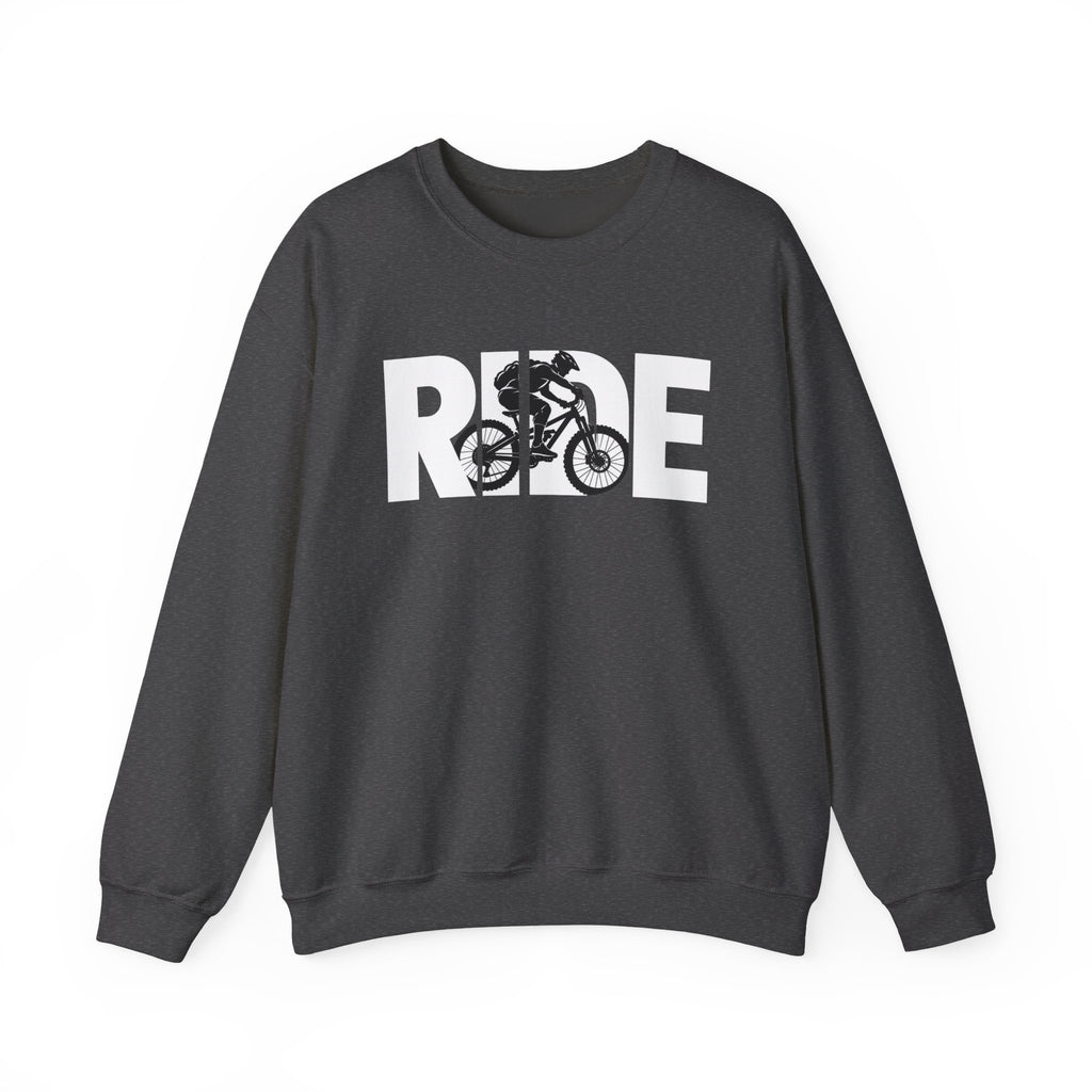 RIDE Mountain Bike Sweatshirt | Mountain Biker Graphic | Gildan Crewneck