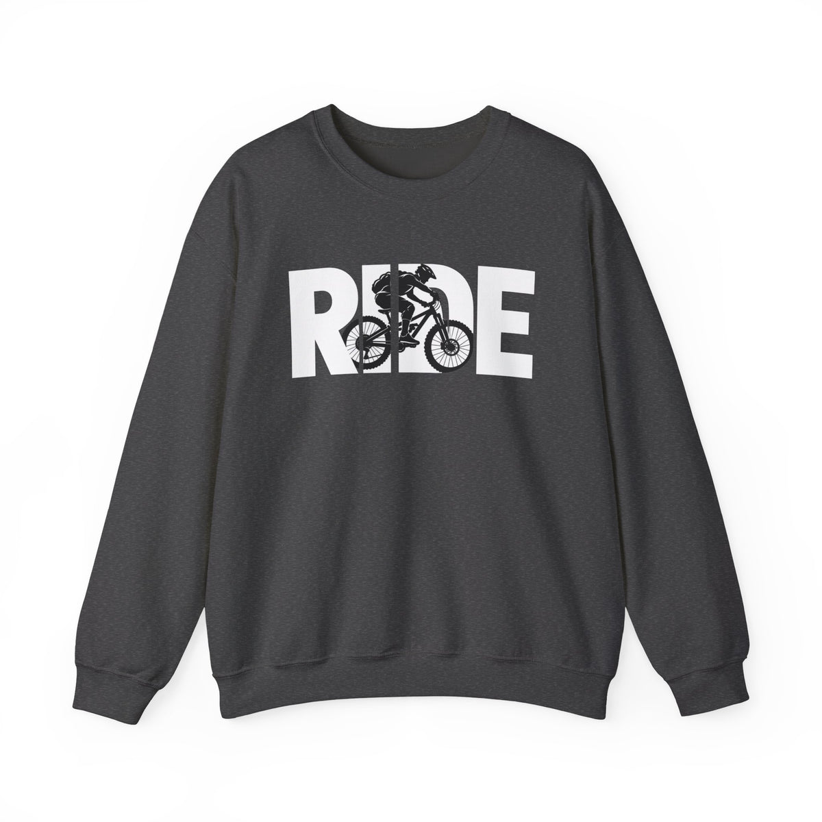 RIDE Mountain Bike Sweatshirt | Mountain Biker Graphic | Gildan Crewneck