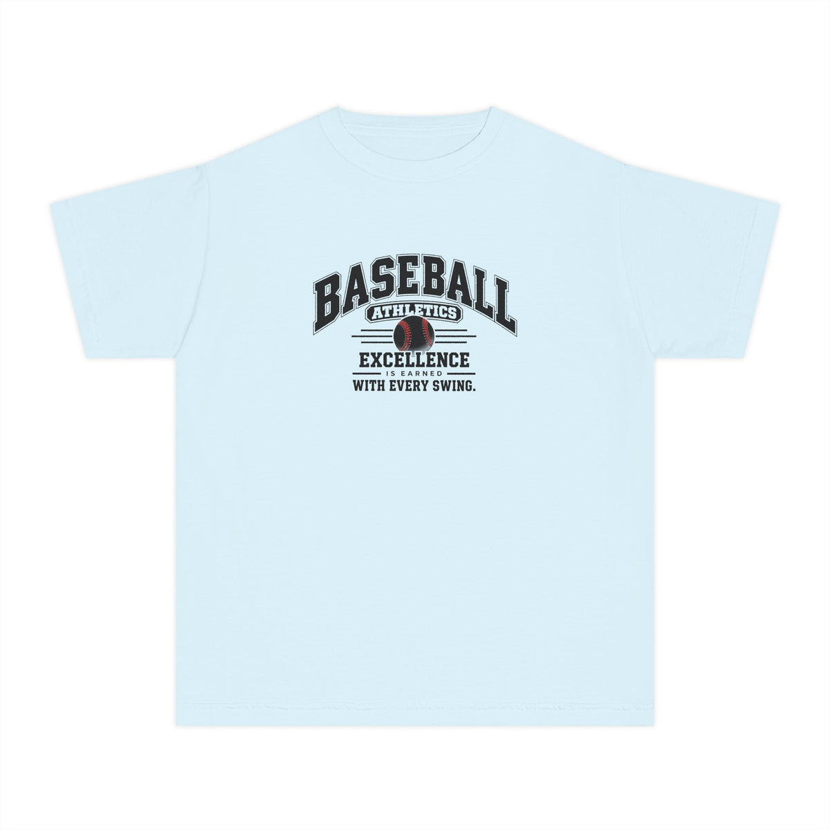 Baseball Athletics Youth T-Shirt | Excellence Is Earned With Every Swing | Kids Baseball Comfort Colors Youth Tee