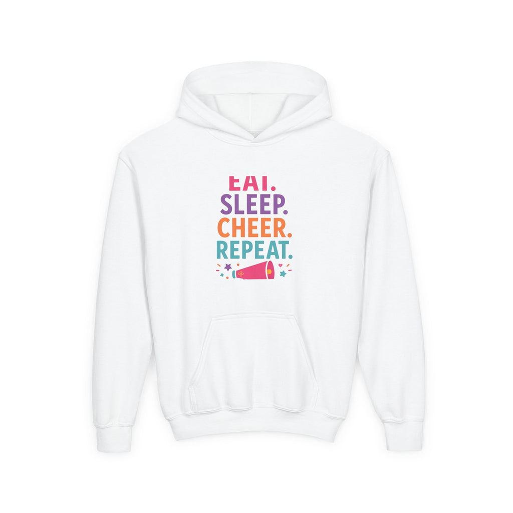 Eat Sleep Cheer Repeat Youth Hoodie | Cheerleader Gift | Girls Cheer Youth Hoodie