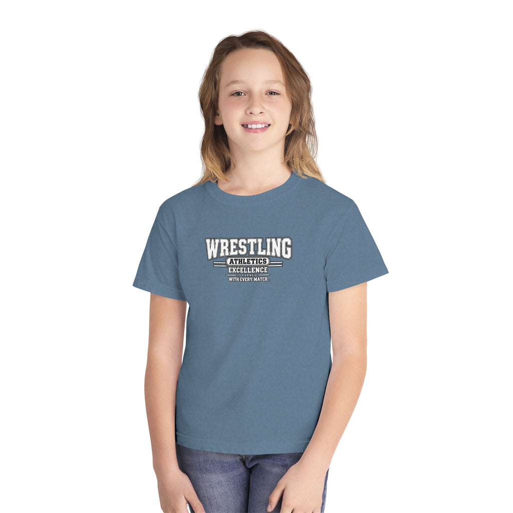 Wrestling Athletics Youth T-Shirt | Excellence Is Earned With Every Match | Kids Wrestling Comfort Colors Youth Tee
