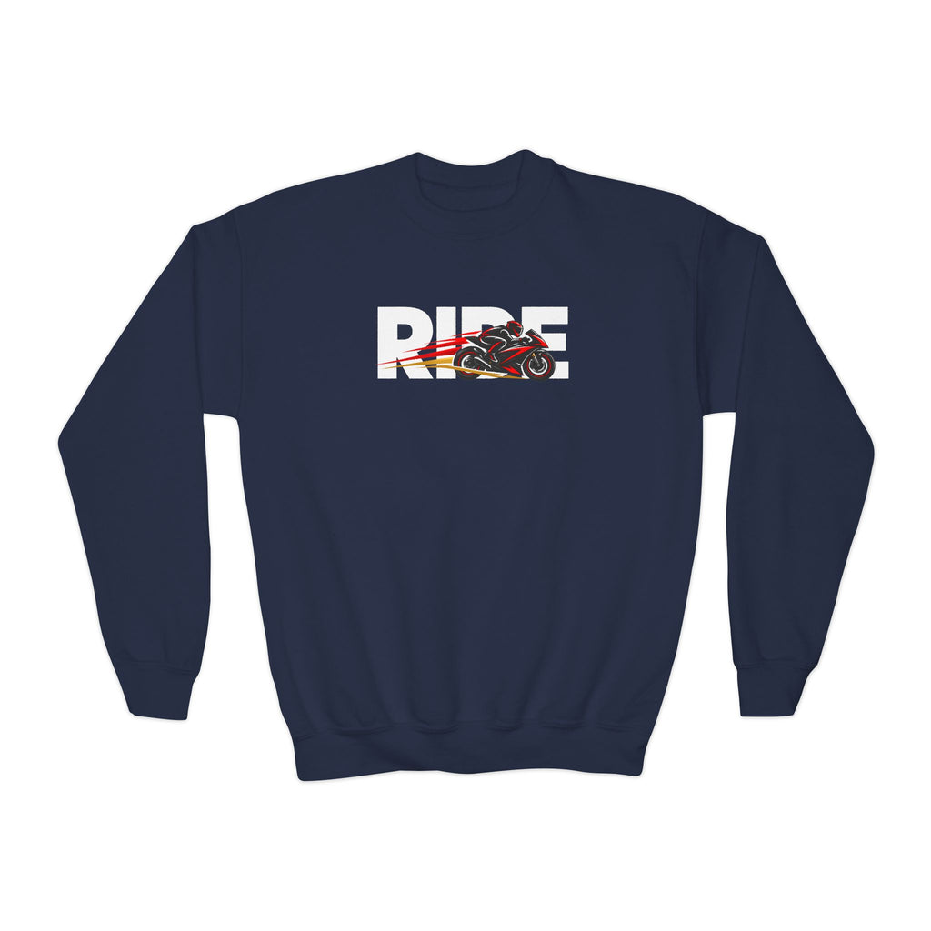 RIDE Sport Bike Youth Sweatshirt | Sport Bike Rider Graphic | Kids Youth Crewneck