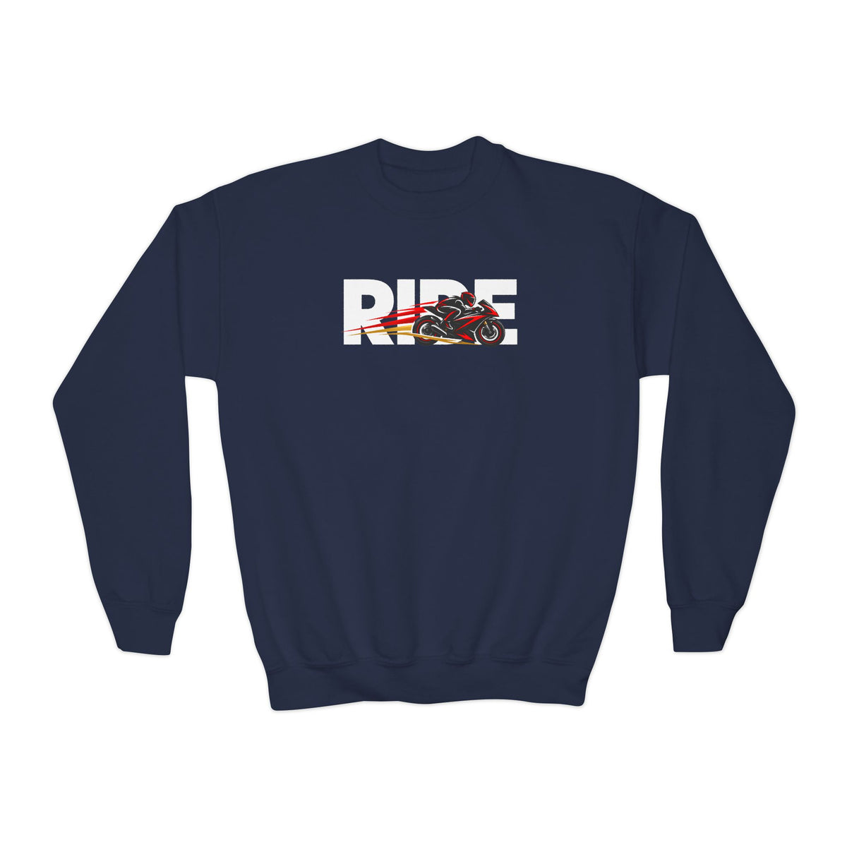RIDE Sport Bike Youth Sweatshirt | Sport Bike Rider Graphic | Kids Youth Crewneck