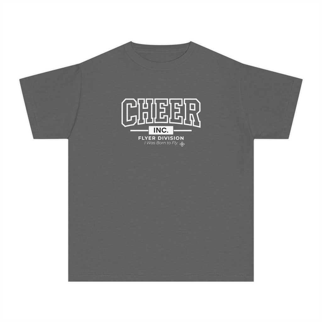 Cheer Inc. Flyer Division Youth T-Shirt | I Was Born to Fly | Girls Cheer Comfort Colors Youth Tee