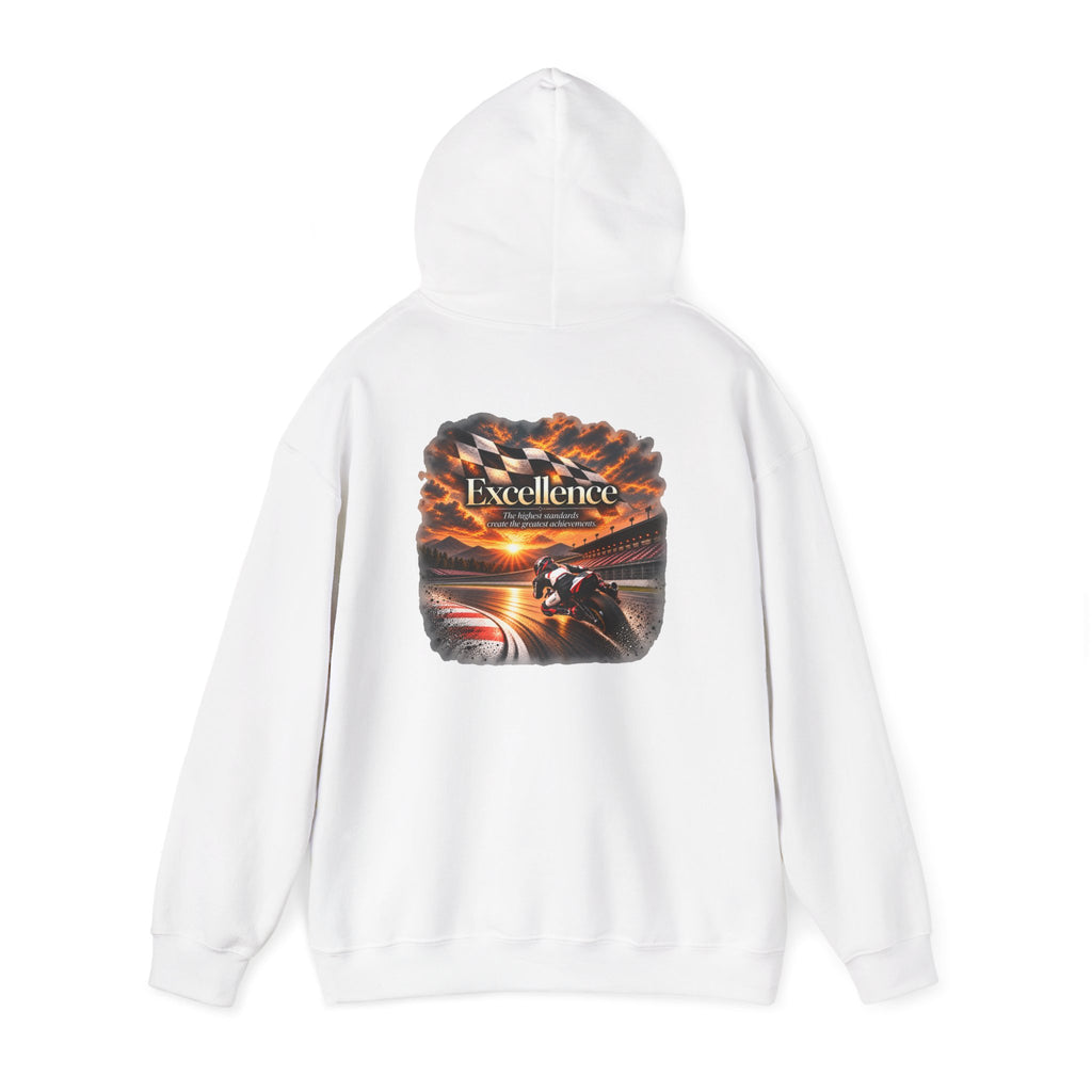 Excellence - The Highest Standards Create the Greatest Achievements | Motorcycle Racing Gift | Front Logo and Back Print | Gildan Hoodie