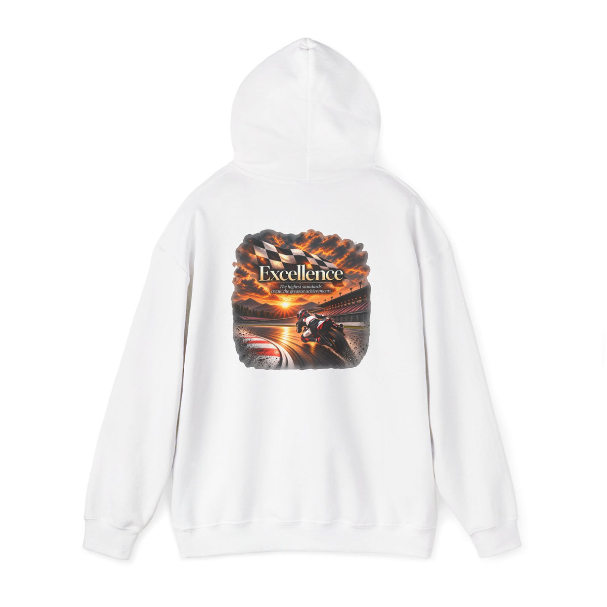 Excellence - The Highest Standards Create the Greatest Achievements | Motorcycle Racing Gift | Front Logo and Back Print | Gildan Hoodie