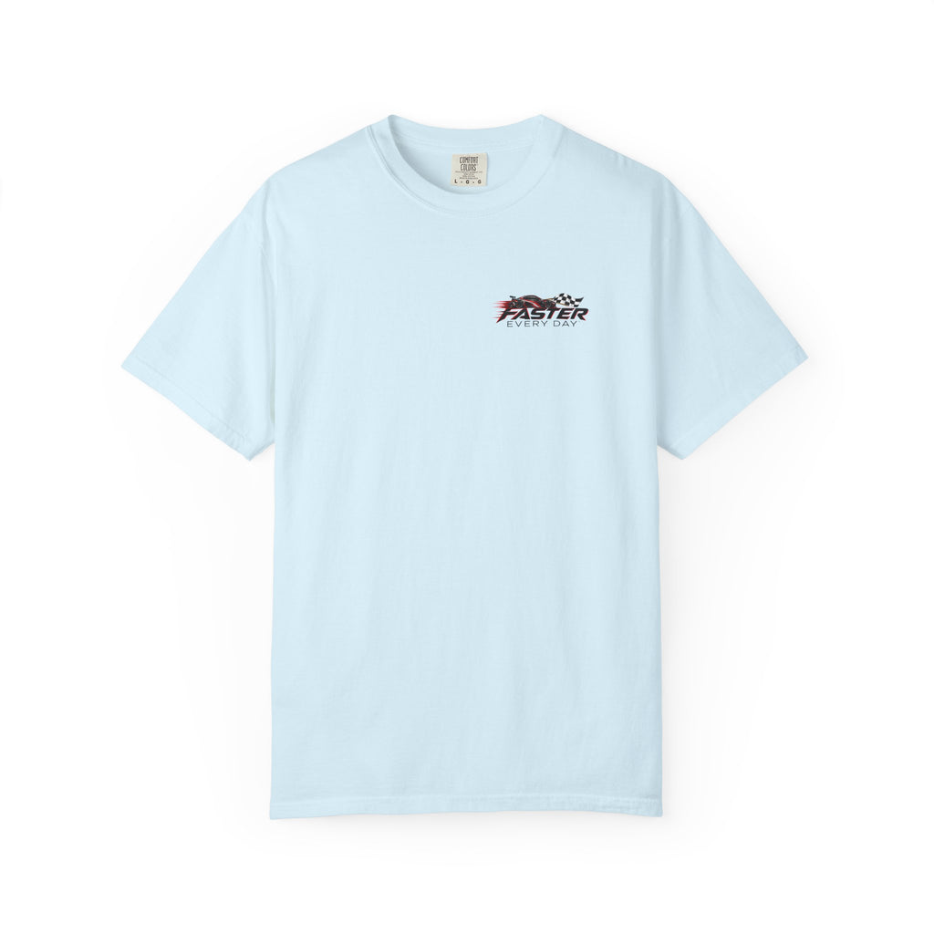 Faster Every Day Sports Car Tee | Driven to Be Better | Front Logo and Back Print | Comfort Colors T-Shirt