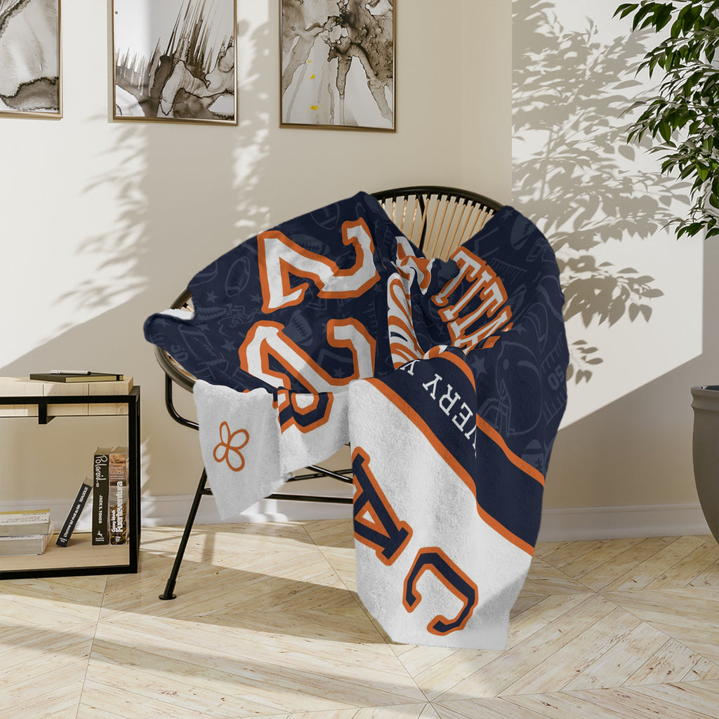 Personalized Football Blanket - Varsity Split Design | Custom Team Name, Number or Class Year & Player Name | Football Player, Senior Night Gift | Plush Throw