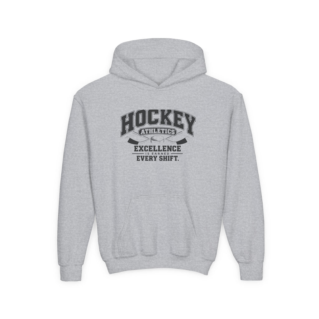 Hockey Athletics Youth Hoodie | Excellence Is Earned Every Shift | Kids Hockey Youth Hoodie