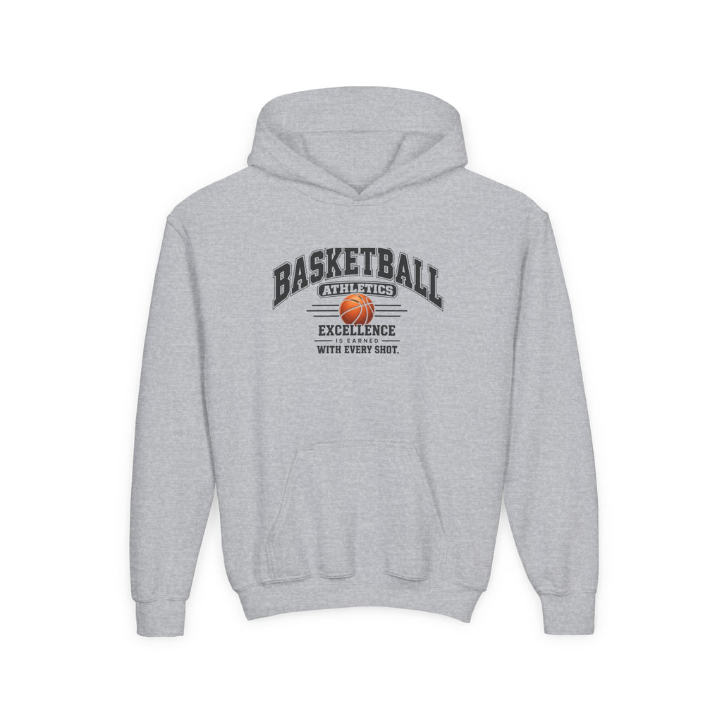 Basketball Athletics Youth Hoodie | Excellence Is Earned With Every Shot | Kids Basketball Youth Hoodie