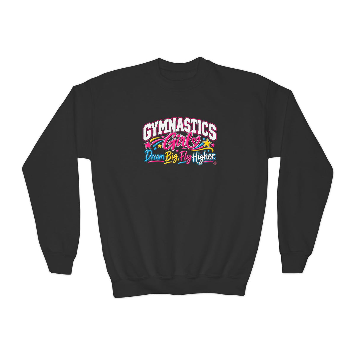 Gymnastics Girl Youth Sweatshirt | Dream Big, Fly Higher | Girls Gymnastics Youth Crewneck