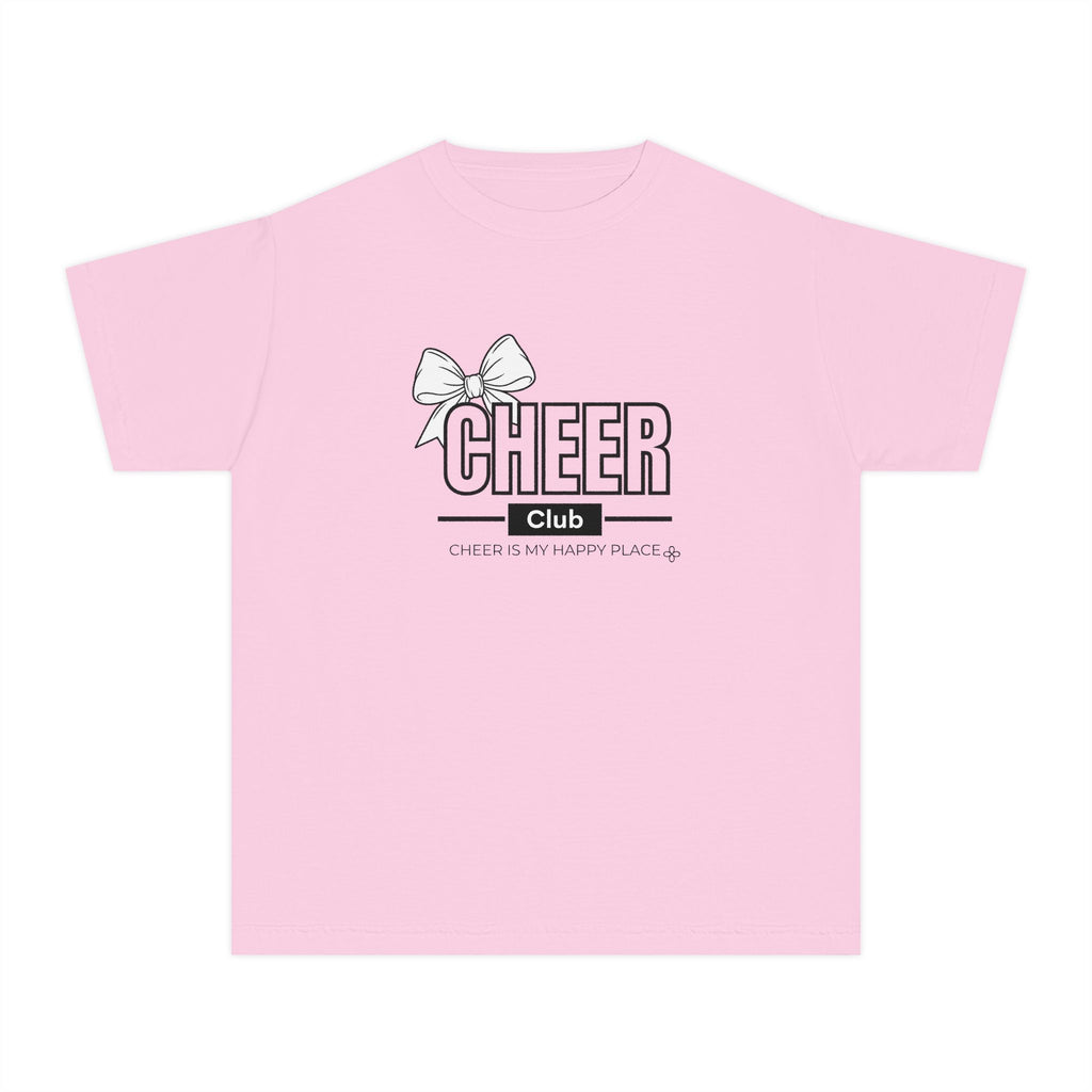 Cheer Club Bow Youth T-Shirt | Cheer Bow, Cheer Is My Happy Place | Girls Cheer Comfort Colors Youth Tee