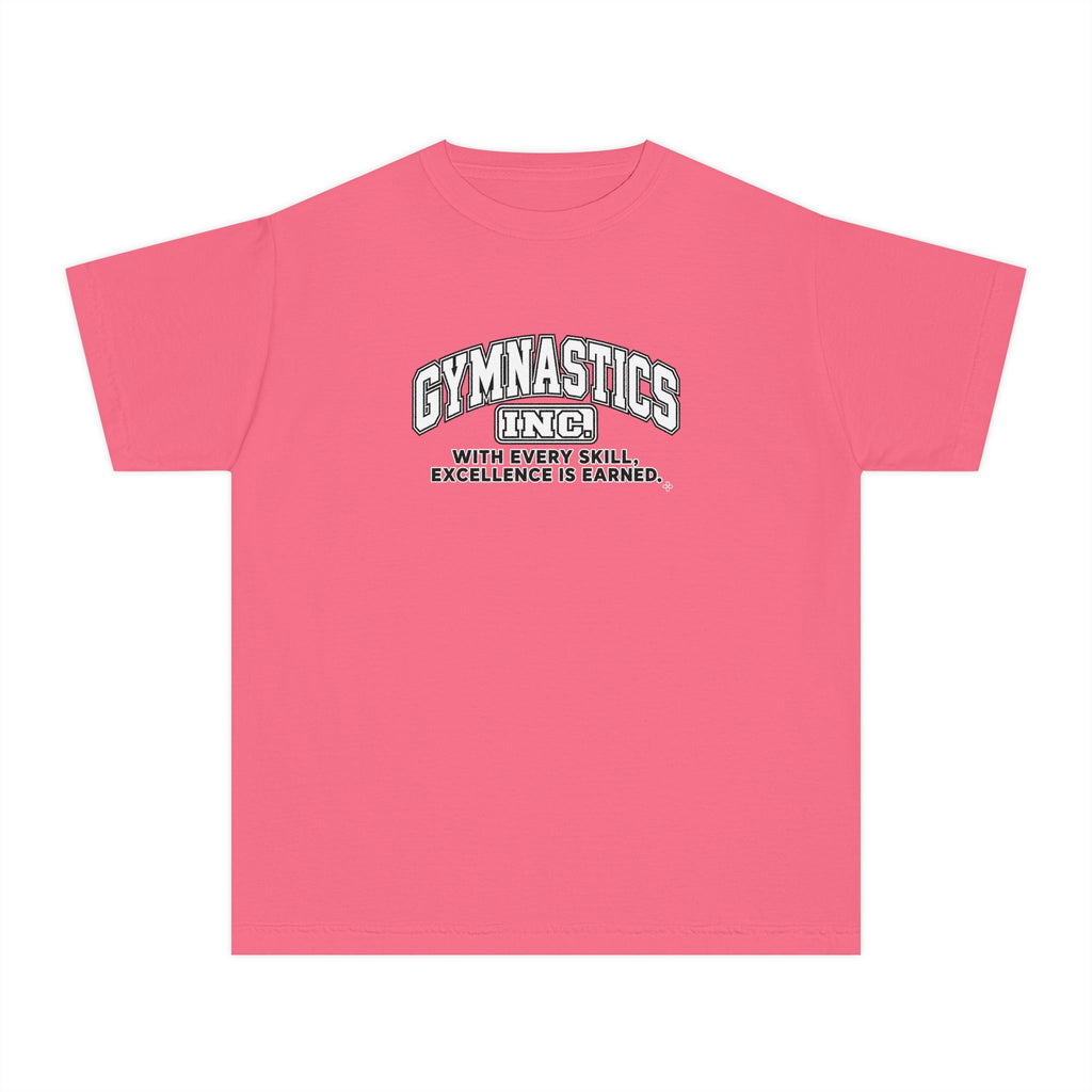 Gymnastics Inc. Youth T-Shirt | With Every Skill, Excellence Is Earned | Girls Gymnastics Comfort Colors Youth Tee