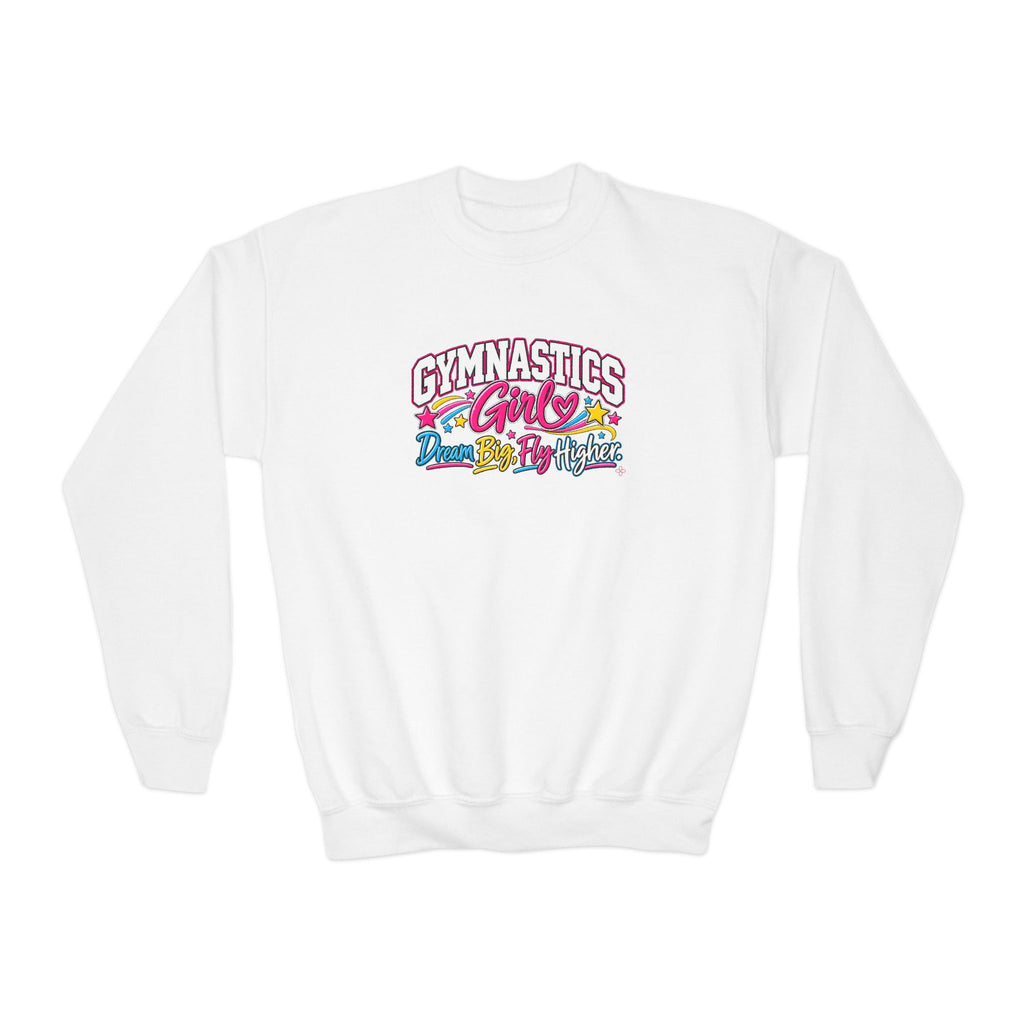 Gymnastics Girl Youth Sweatshirt | Dream Big, Fly Higher | Girls Gymnastics Youth Crewneck