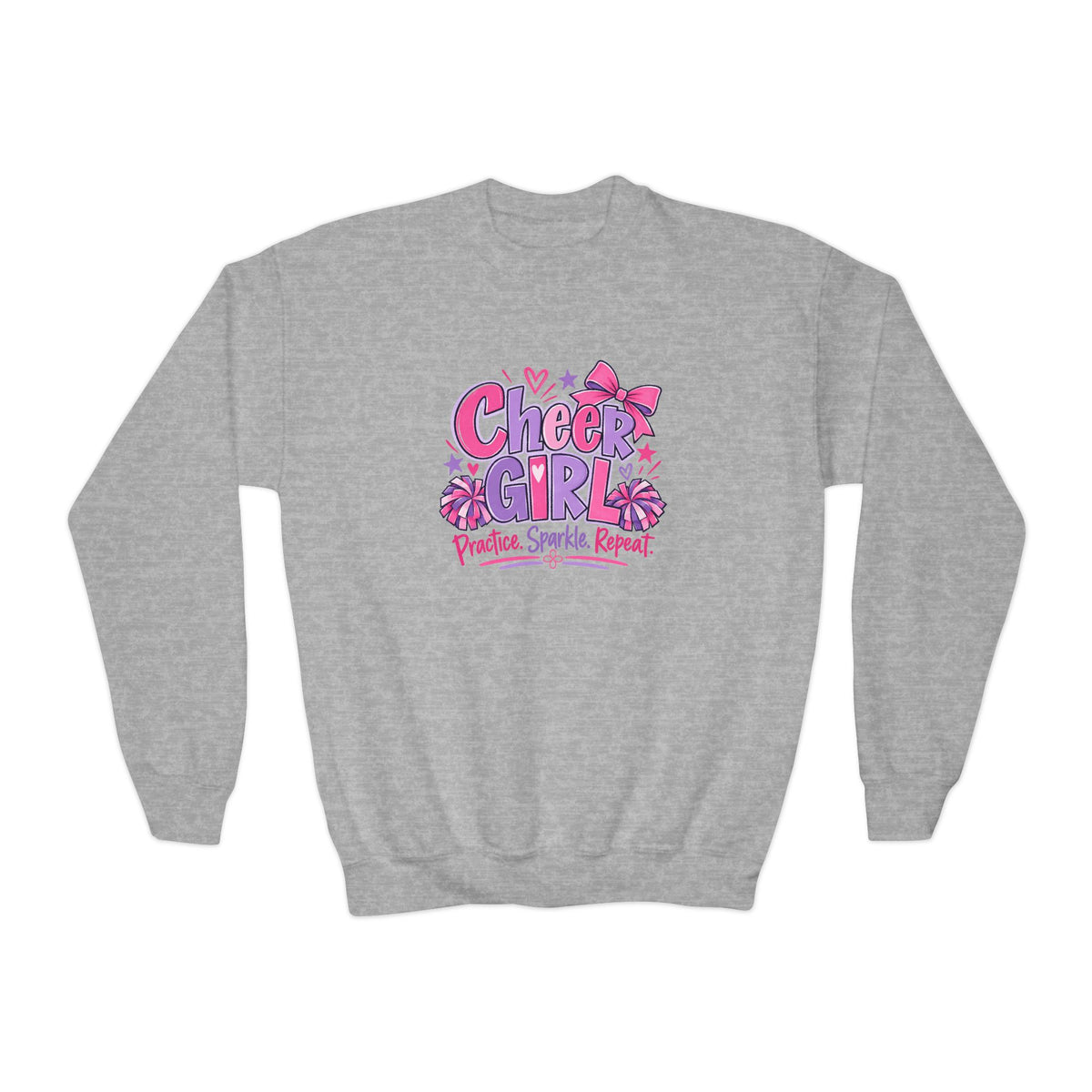 Cheer Girl Youth Sweatshirt | Practice, Sparkle, Repeat | Girls Cheer Youth Crewneck