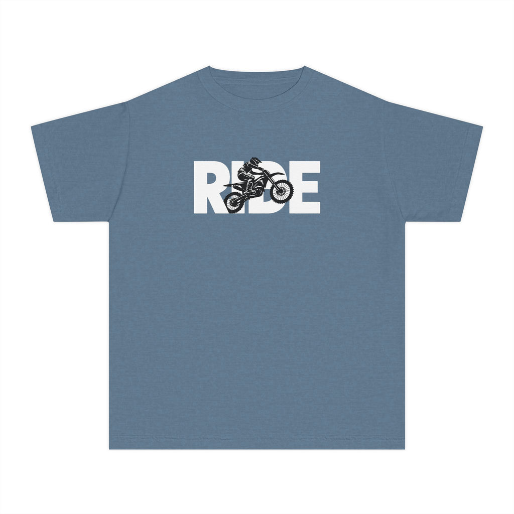 RIDE Dirt Bike Youth T-Shirt | Dirt Bike Rider Graphic | Kids Comfort Colors Youth Tee