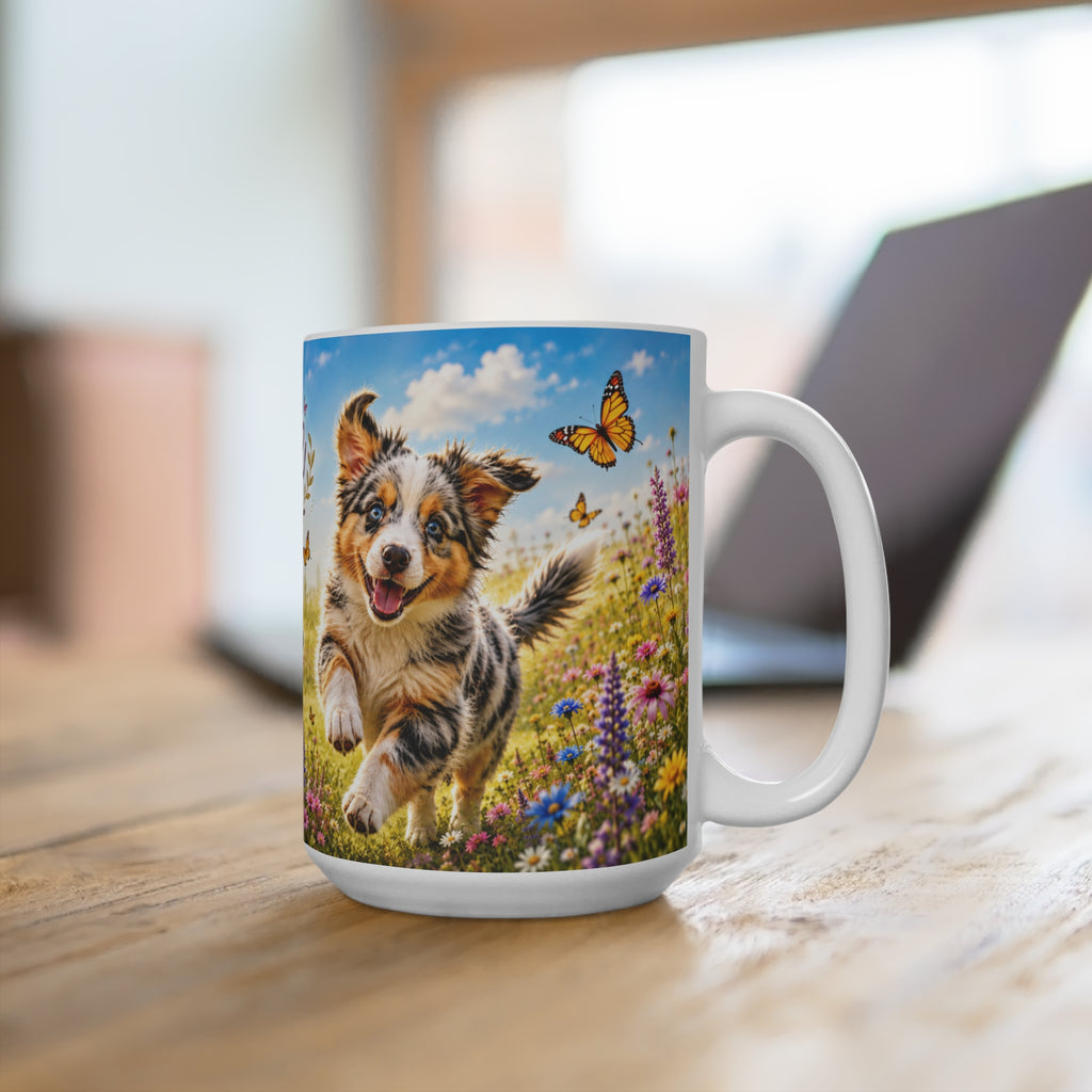Do More of What Makes Your Tail Wag - 15 oz Funny Dog Mug, Coffee Cup, Australian Shepherd Dog Mug