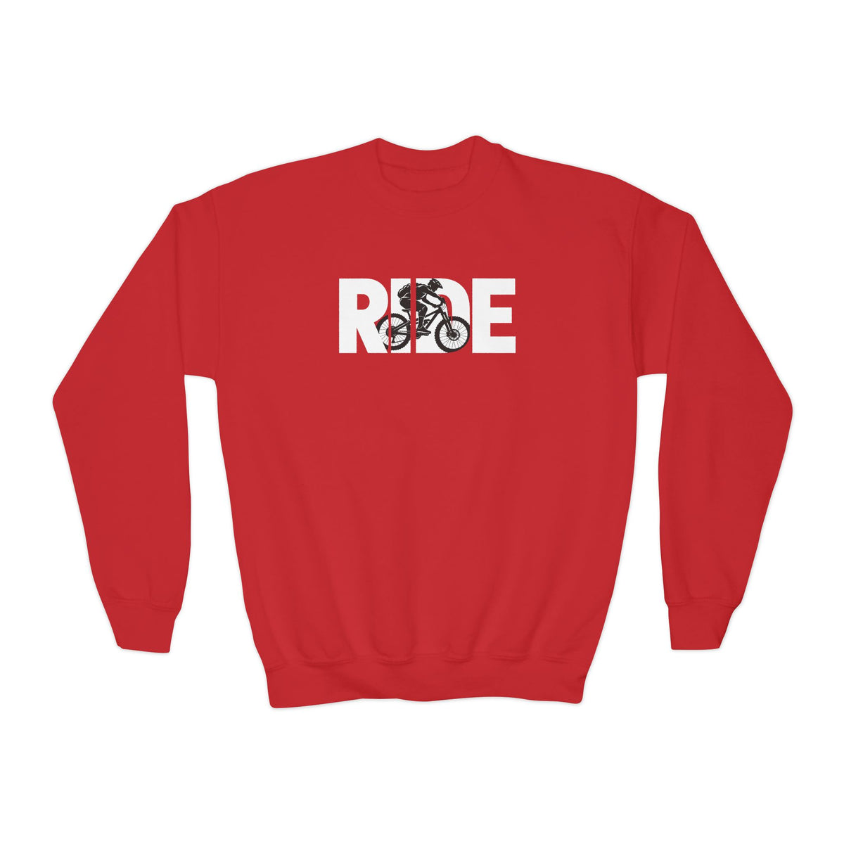 RIDE Mountain Bike Youth Sweatshirt | Mountain Biker Graphic | Kids Youth Crewneck