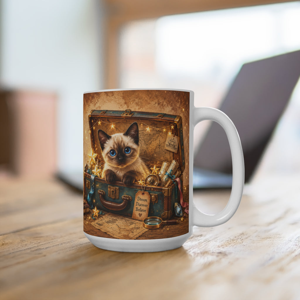 Stay Curious, Something Wonderful Is Waiting - 15 oz Funny Cat Mug, Coffee Cup