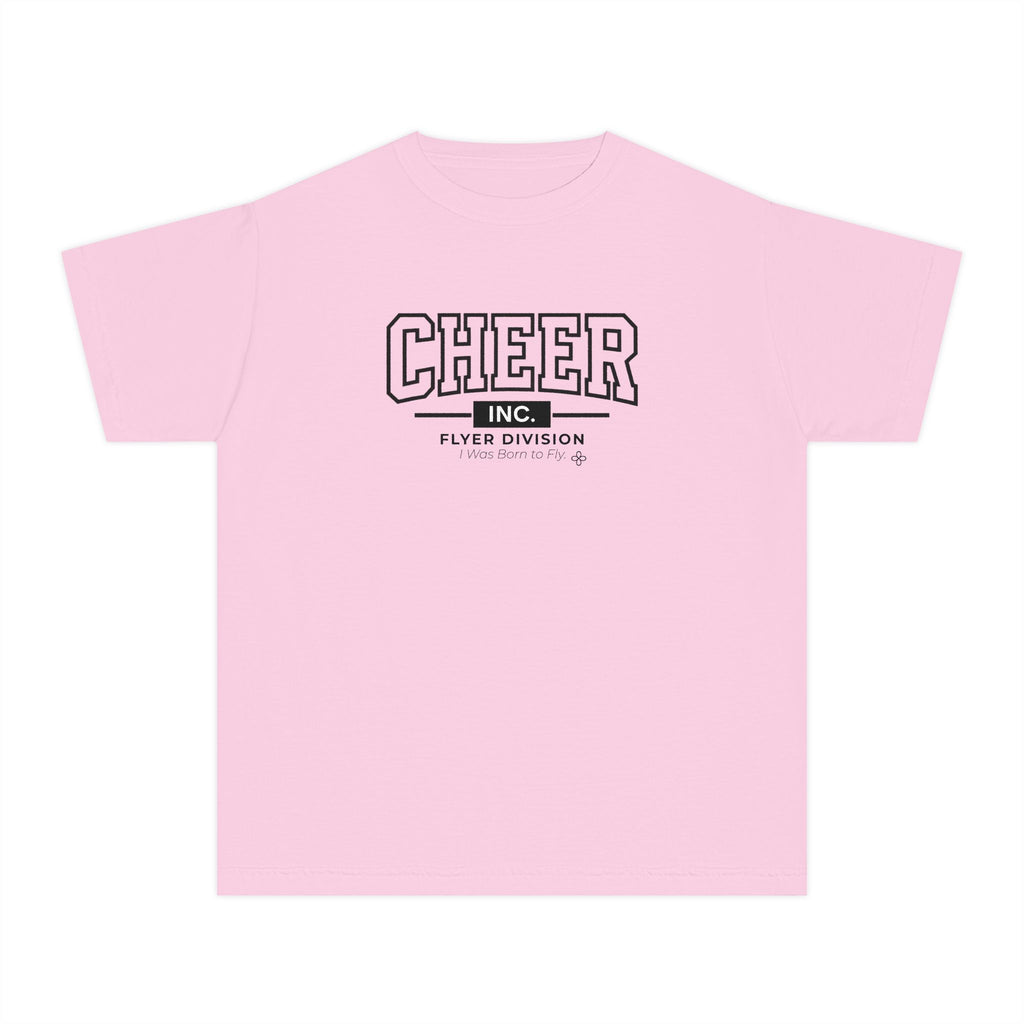 Cheer Inc. Flyer Division Youth T-Shirt | I Was Born to Fly | Girls Cheer Comfort Colors Youth Tee