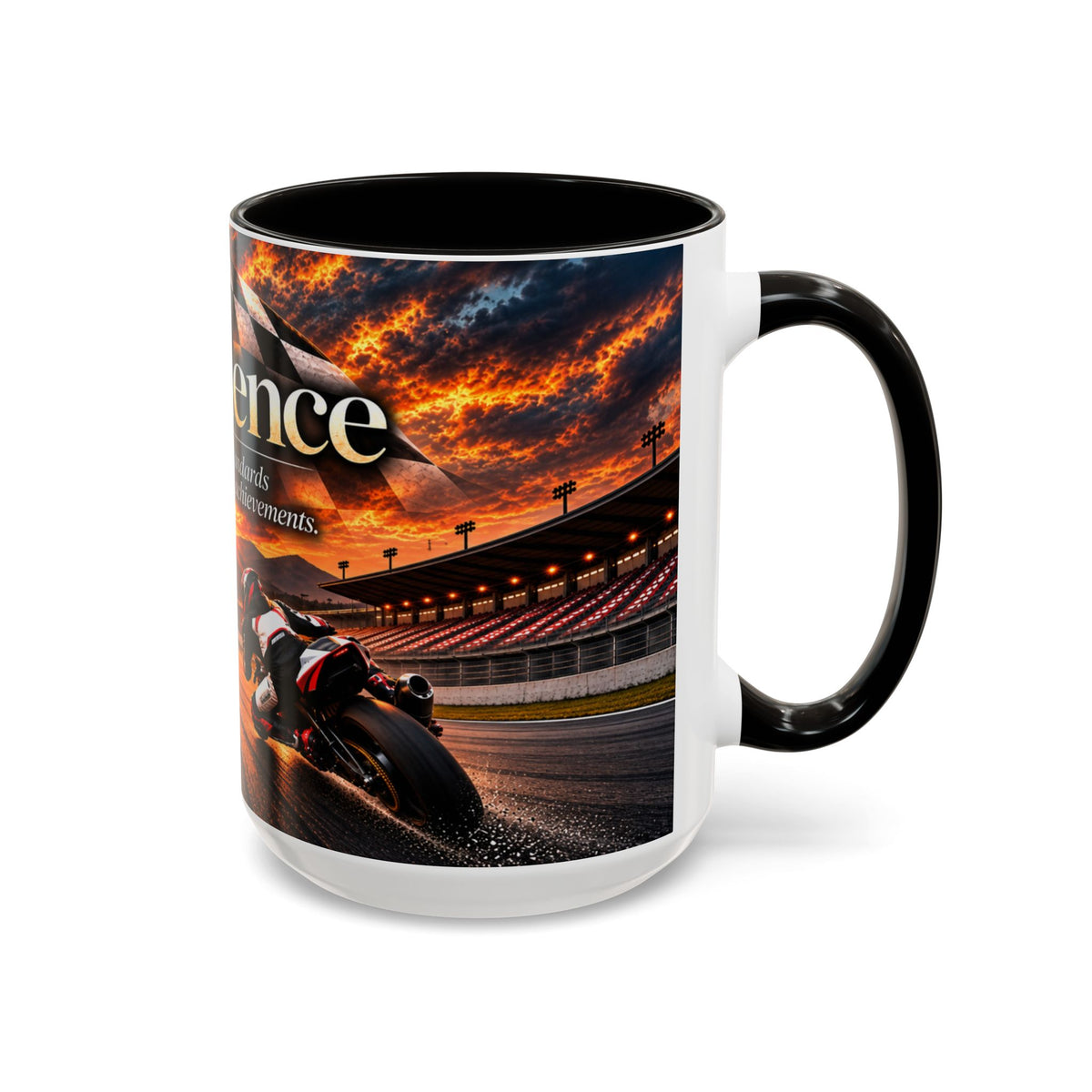 Excellence - The Highest Standards Create the Greatest Achievements | 15 oz Motorcycle Racing Mug, Coffee Cup