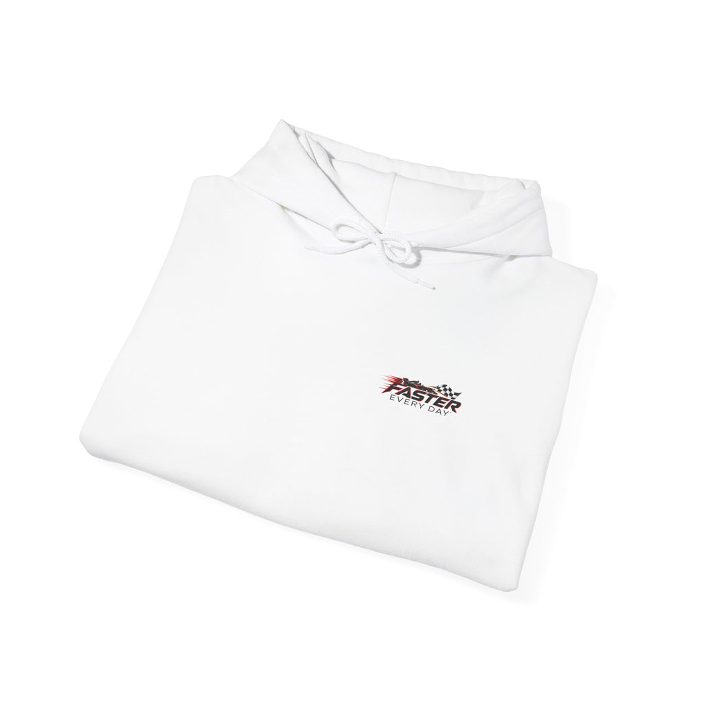 Faster Every Day Formula Race Car Hoodie | Driven to Be Better | Front Logo and Back Print | Gildan Hoodie