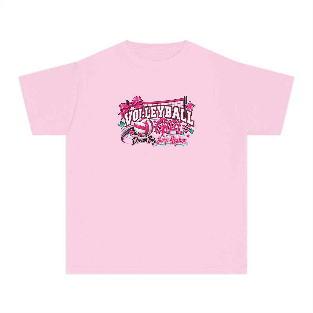 Volleyball Girl Youth T-Shirt | Dream Big, Jump Higher | Girls Volleyball Comfort Colors Youth Tee