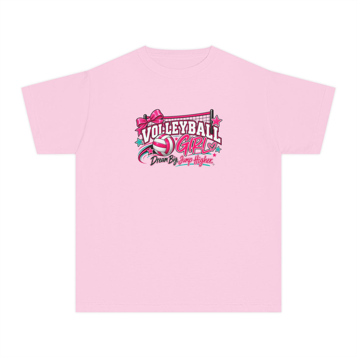 Volleyball Girl Youth T-Shirt | Dream Big, Jump Higher | Girls Volleyball Comfort Colors Youth Tee
