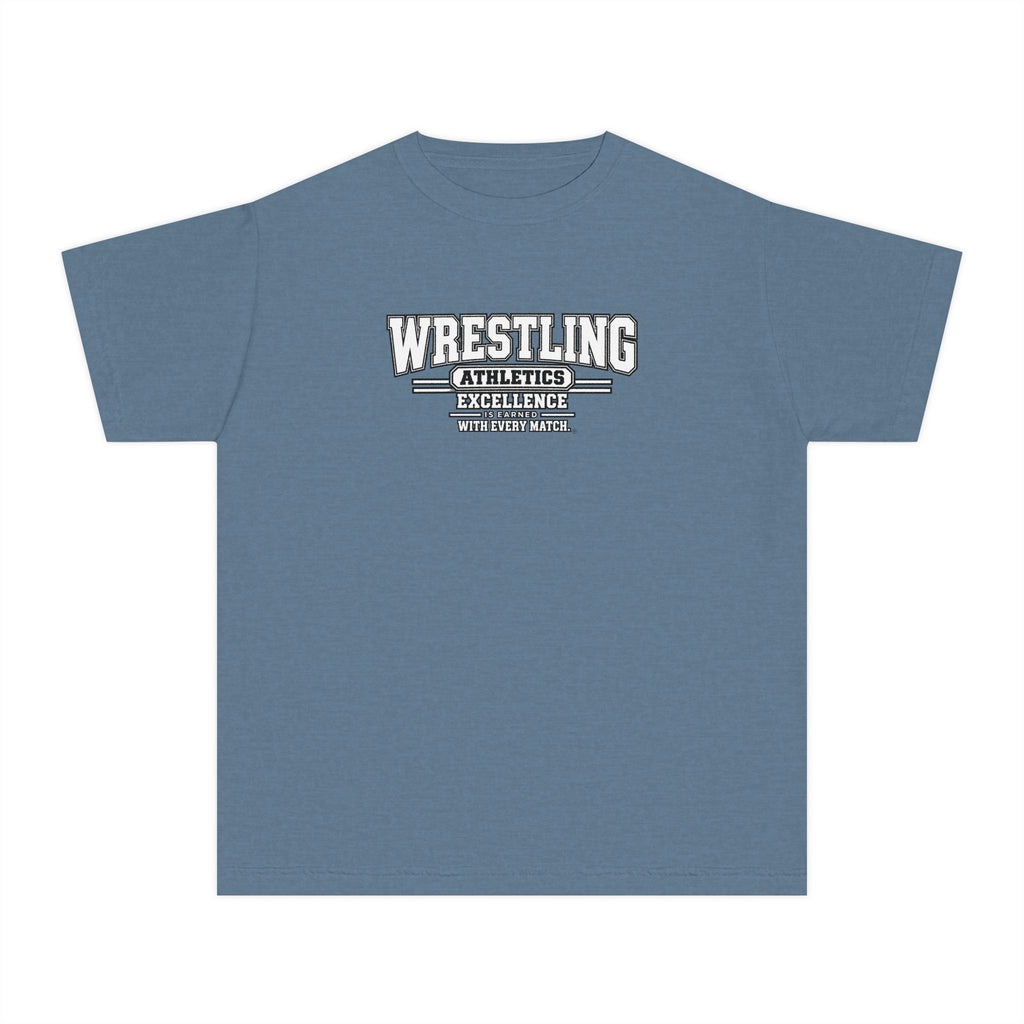 Wrestling Athletics Youth T-Shirt | Excellence Is Earned With Every Match | Kids Wrestling Comfort Colors Youth Tee