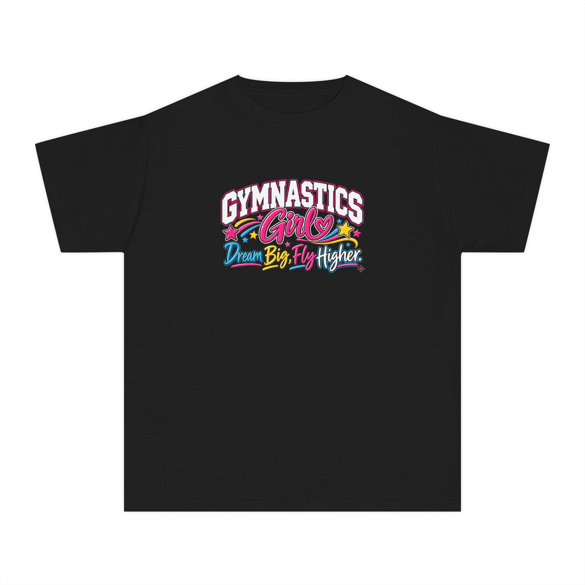 Gymnastics Girl Youth T-Shirt | Dream Big, Fly Higher | Girls Gymnastics Comfort Colors Youth Tee