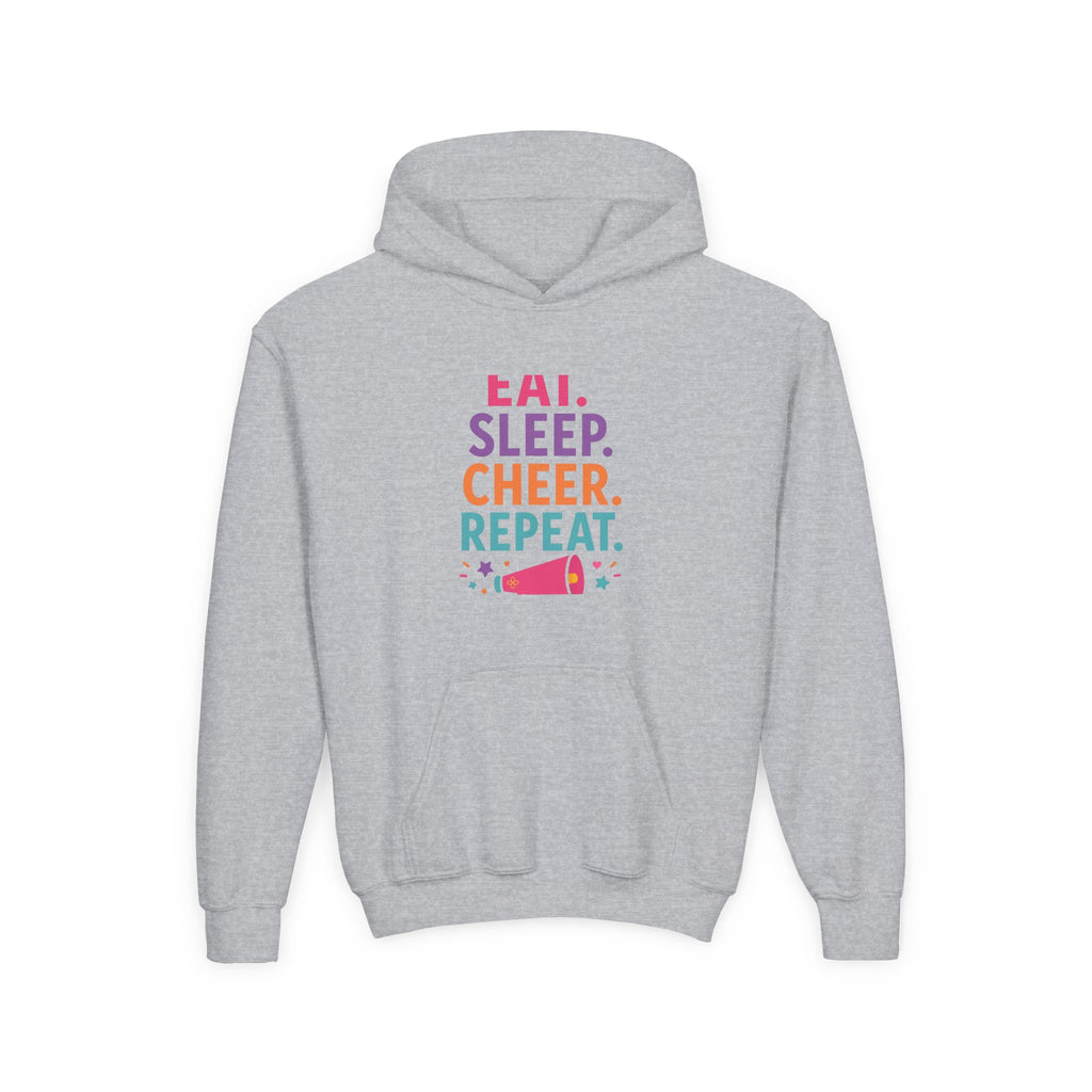 Eat Sleep Cheer Repeat Youth Hoodie | Cheerleader Gift | Girls Cheer Youth Hoodie