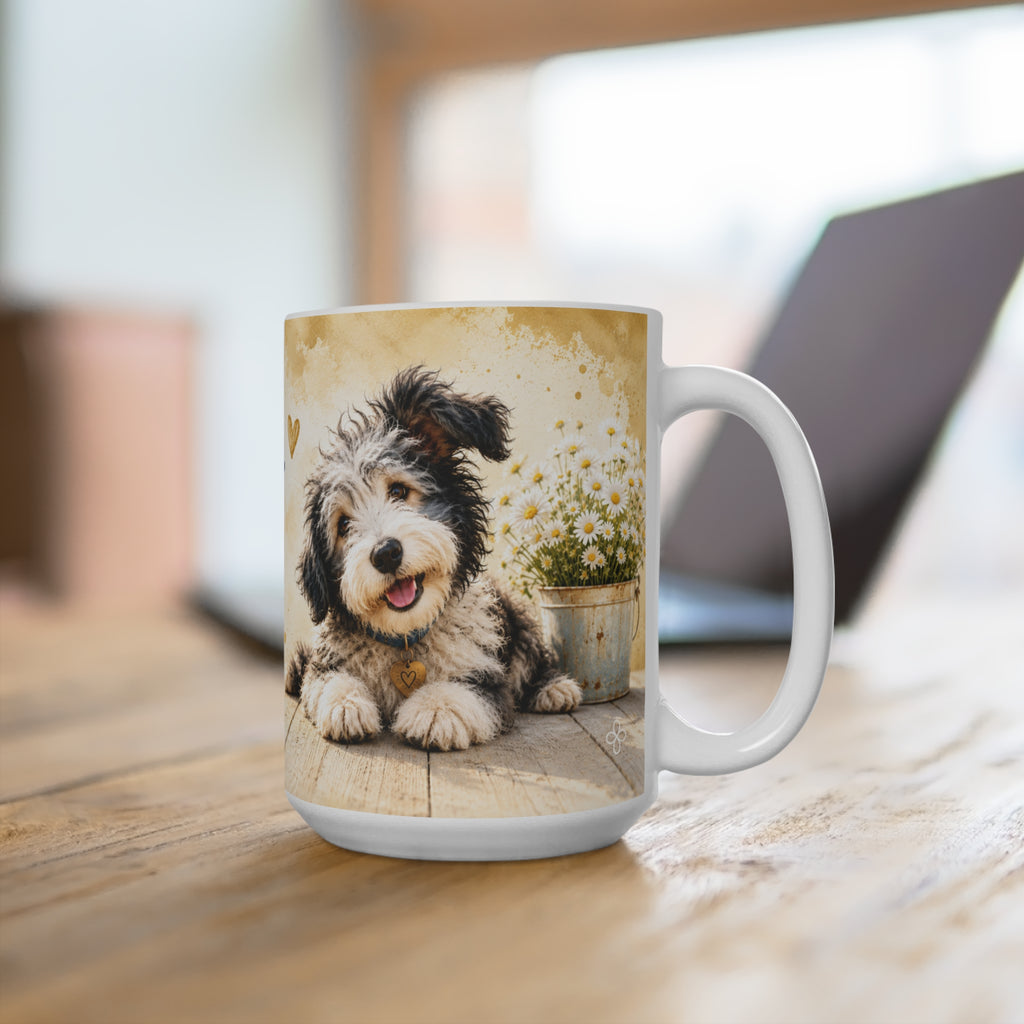 Messy Hair Full Heart Can't Lose - 15 oz Funny Dog Mug, Coffee Cup, Australian Sheperd Mug
