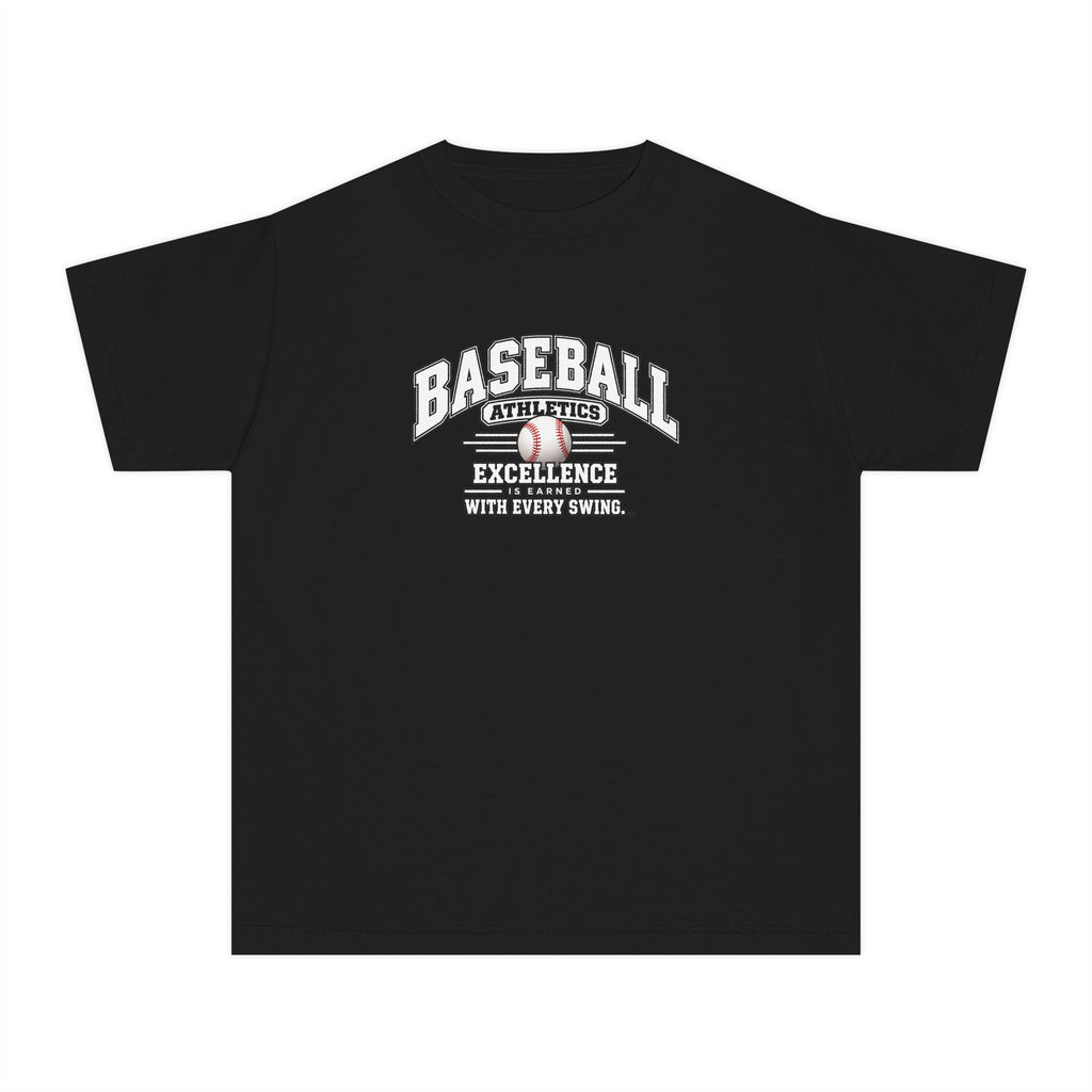 Baseball Athletics Youth T-Shirt | Excellence Is Earned With Every Swing | Kids Baseball Comfort Colors Youth Tee