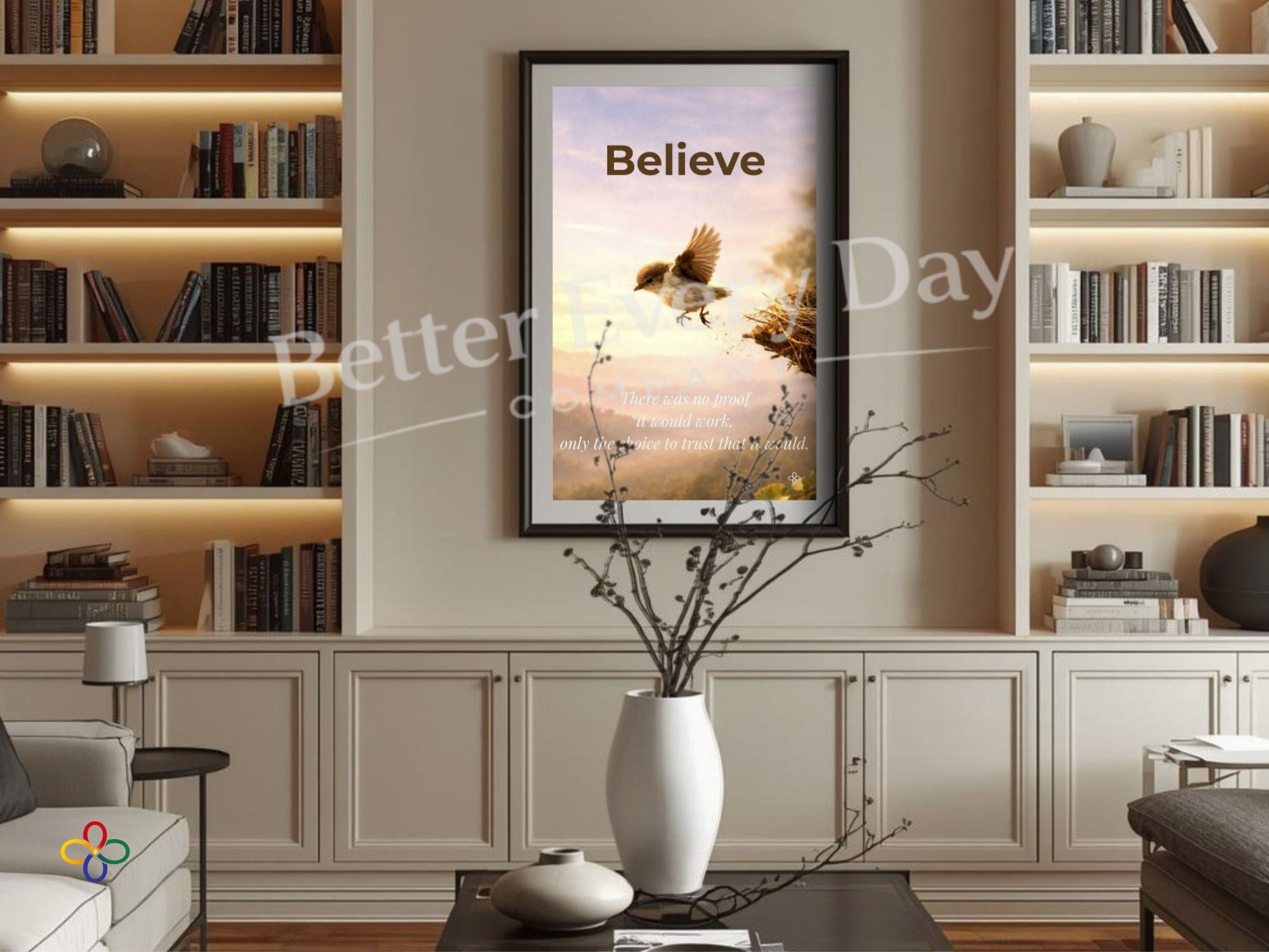 Believe - Baby Bird Inspirational Poster Print, Quote Poster, Motivational Nature Wall Art (Digital Download) Wallart