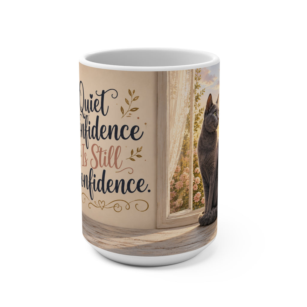Quiet Confidence Is Still Confidence - 15 oz Funny Cat Mug, Coffee Cup