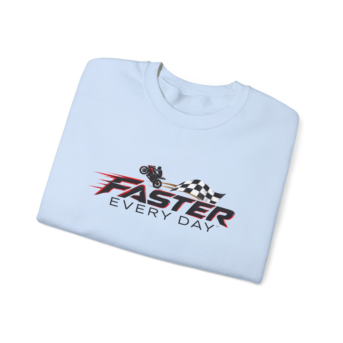 Faster Every Day Checkered Flag Logo Sweatshirt | Motorcycle Racing Gift | Gildan Crewneck Sweatshirt