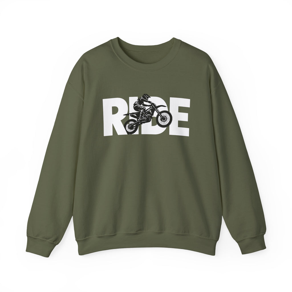 RIDE Dirt Bike Sweatshirt | Dirt Bike Rider Graphic | Gildan Crewneck