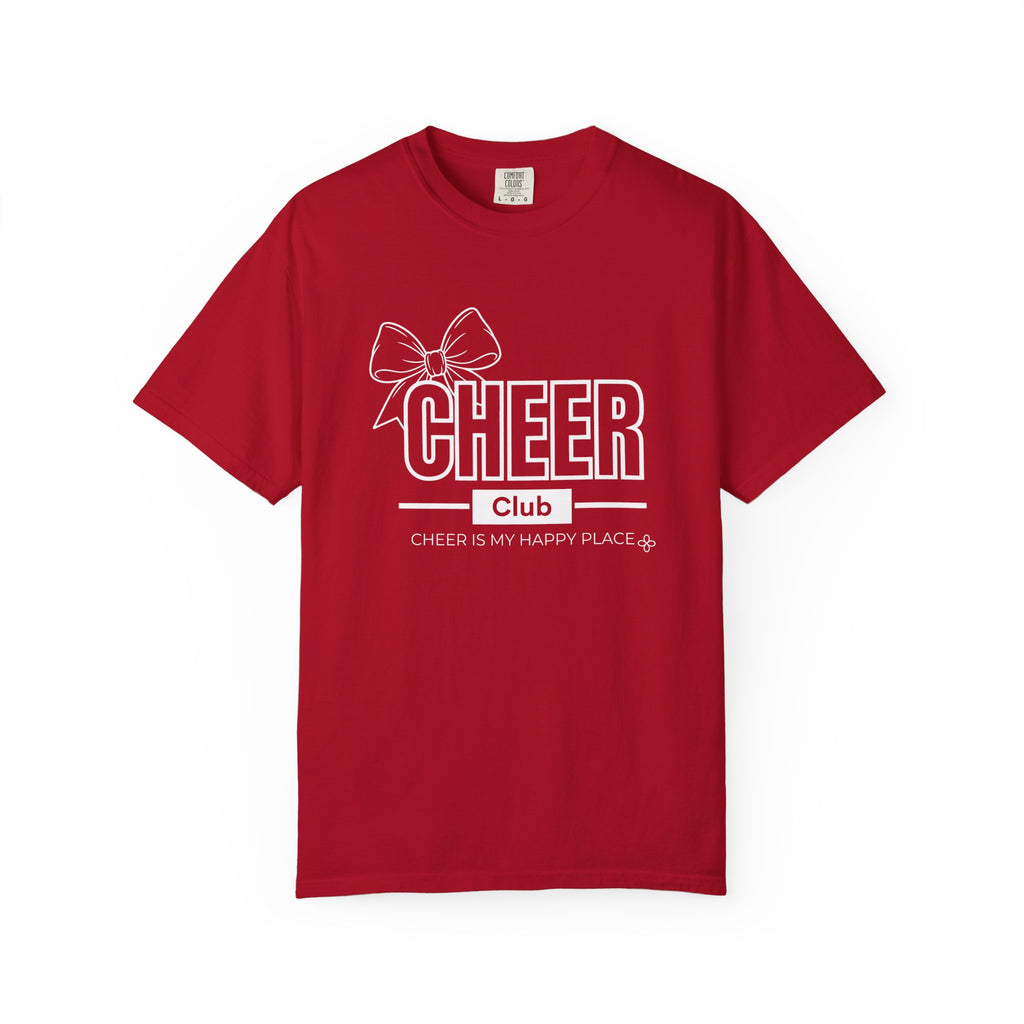 Cheer Club Bow T-Shirt | Cheer Bow, Cheer Is My Happy Place | Cheer Comfort Colors Tee