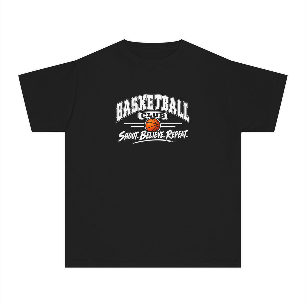 Basketball Club Youth T-Shirt | Shoot, Believe, Repeat | Kids Basketball Comfort Colors Youth Tee