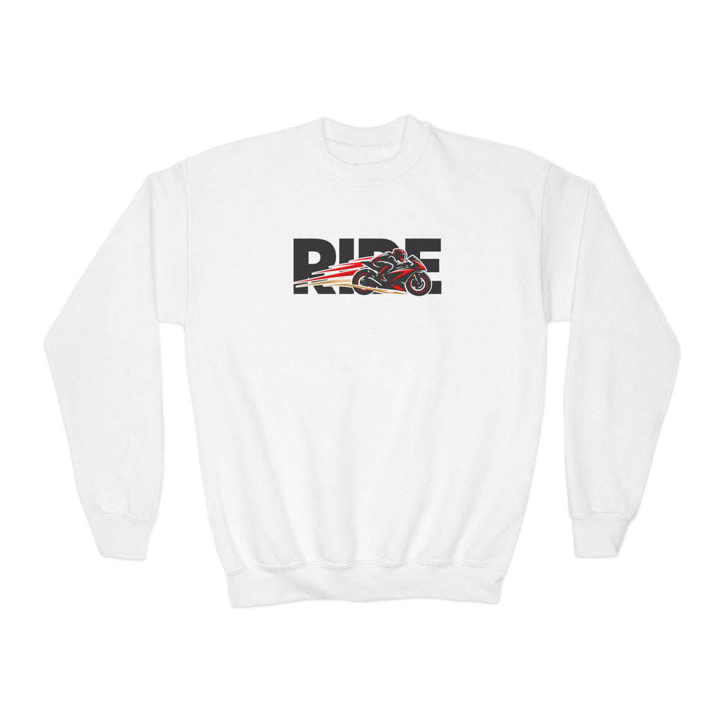 RIDE Sport Bike Youth Sweatshirt | Sport Bike Rider Graphic | Kids Youth Crewneck